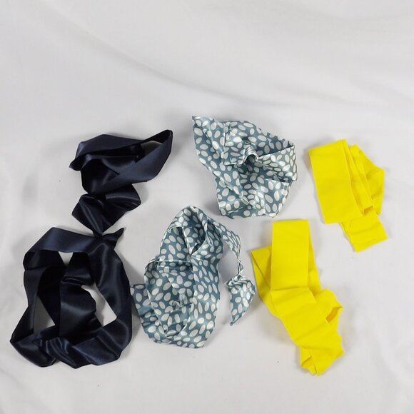 Heather's Closet SET OF 6 Hair Ties or Handbag Scarfs NIB Yellow Navy Blue - Picture 9 of 9